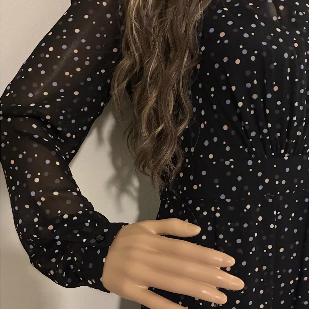 Anne Klein Black Long Sleeve Polka Dot Dress - Picture 2 of 4